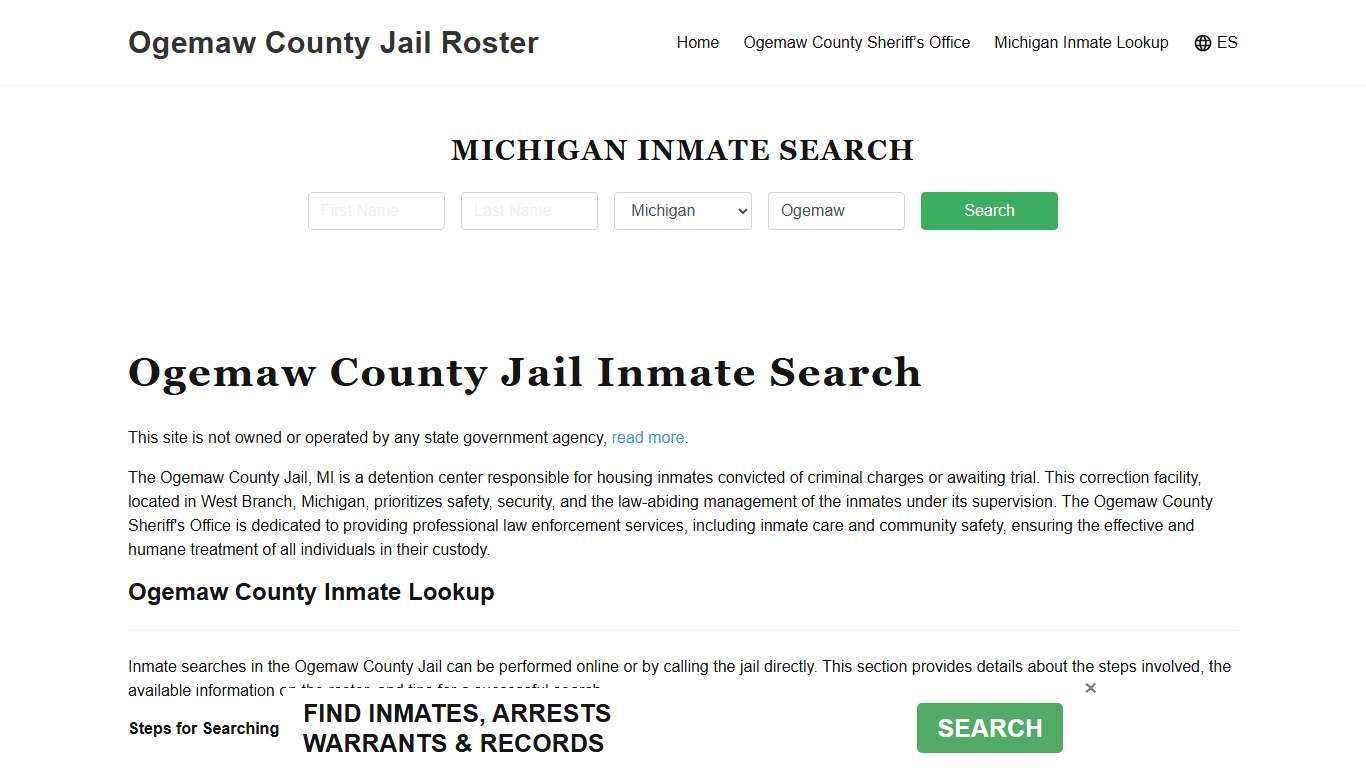 Ogemaw County Jail Roster Lookup, MI, Inmate Search